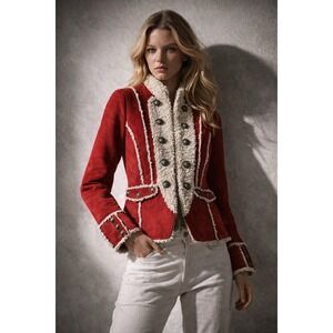 Tasha Polizzi Red Penny Lane Coat Jacket Shearling Trim S Western Boho